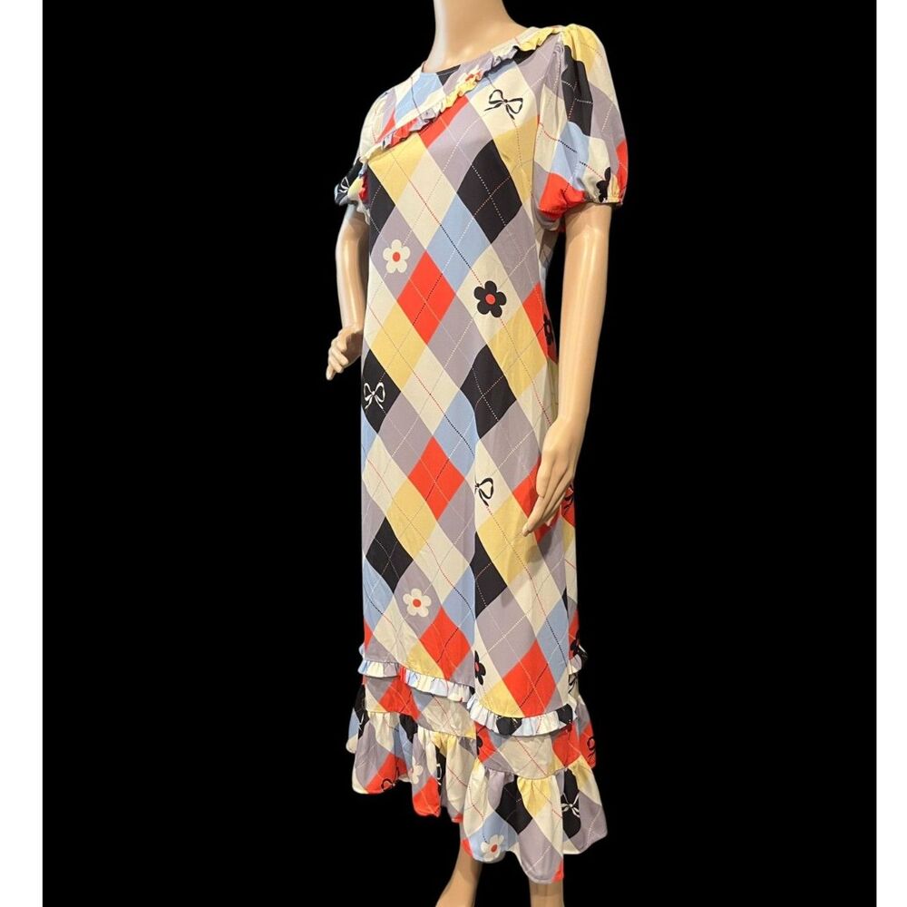 Lisa Says Gah Teagan Dress Multicolor Cirque Argyle Whimsical Pattern Sz S - Picture 4 of 9